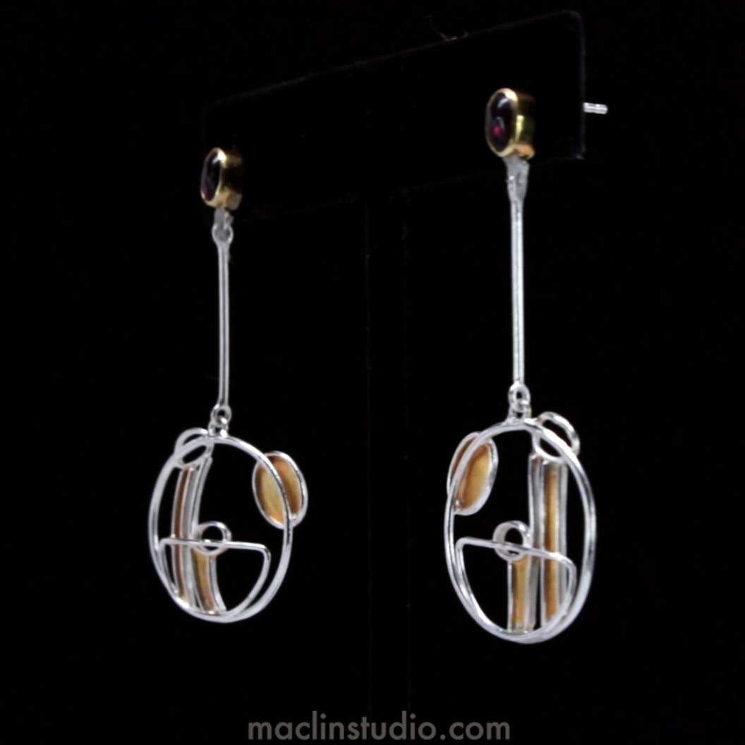 Charles Rennie Mackintosh Inspirations Silver And Garnet Earrings Charles Rennie Mackintosh Inspirations Silver And Garnet Earrings